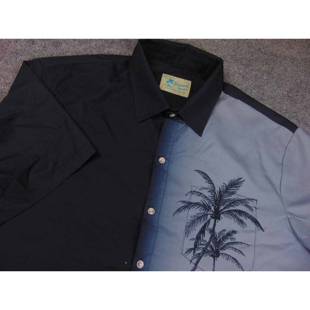 Royaura Shirt Mens‎ XXL Short Sleeve Black Blue Palm Tree Aloha Beachwear Casual